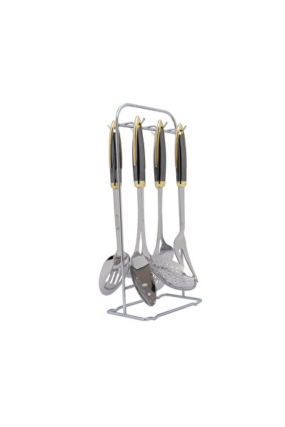 Generic 7-piece stainless steel cutlery set with heat-resistant plastic handles