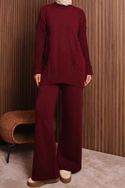 Mogi Butik Women's Oversized Knitted Patterned Pants Hijab Knitwear Set 3117