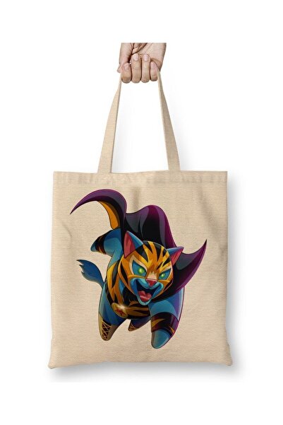 Toyaso Cat El Tigre Леопардова котка Бяла платна чанта Дълга дръжка Пазарска ...