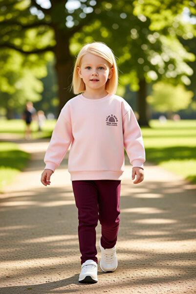 PayBuy Girls' Cotton Oversized Crew Neck Slogan Top and Wide Leg Bottom Set Quality Stylish