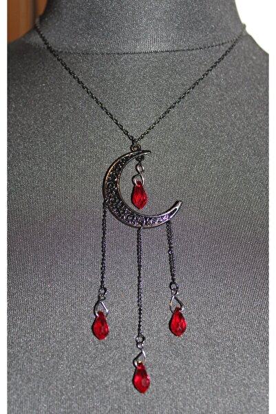 Mournbelle Gotik Ay Şekilli Scarlet Crescent Kolye