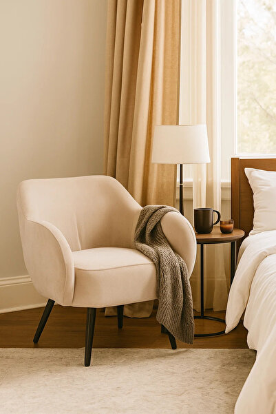 MARIA HOMES Beige Fabric Armchair, Modern Cozy Accent Chair for Living Room & Office Use