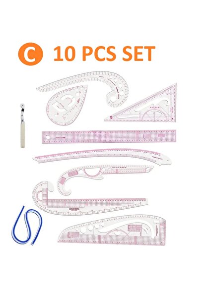 BGA 10 adet fransız terzi cetvel seti moda tasarım çizim gönye cetvel seti