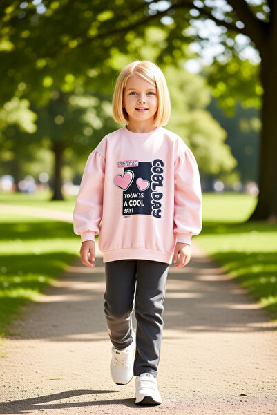 PayBuy Girl's Cotton Heart Printed Sweatshirt and Leggings Set Quality Stylish Comfortable Casual