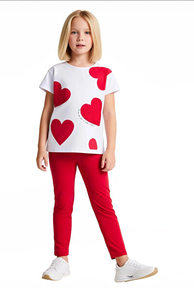 PayBuy Girl's Cotton Heart Printed Crew Neck T-Shirt and Leggings Set Quality Stylish Comfortable