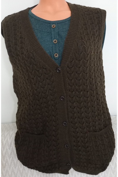 Anne Er Clothing Winter Vest Buttoned Double Pocket Coffee (Compatible with Sizes M-L-Xl)