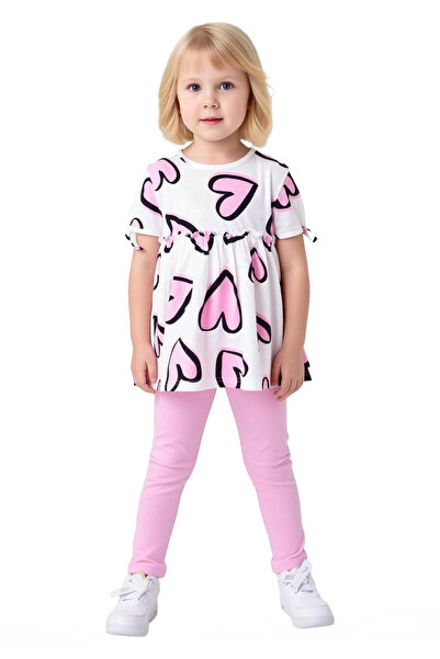 PayBuy Girls' Cotton Heart Pattern Crew Neck Short Sleeve Top and Leggings Set Quality Stylish Comfortable