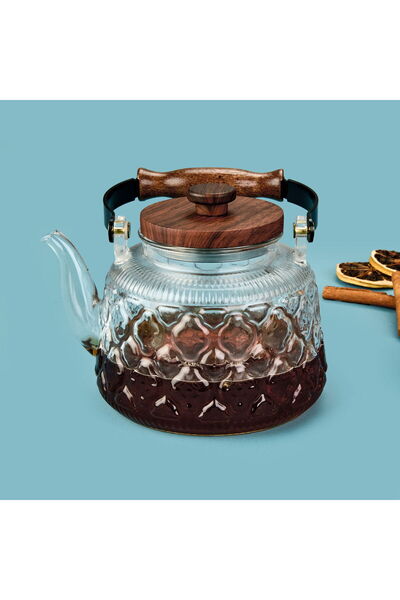 MİEN Acacia Handle Strainer Teapot - Transparent / Brown - 1 Lt