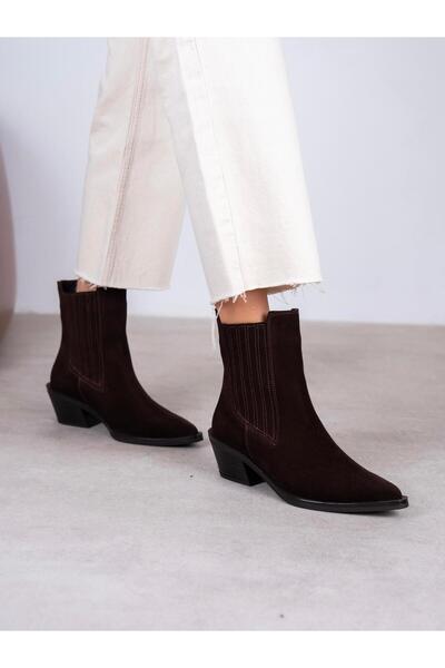 ECENİN BUTİĞİ Lexis Kahve Süet Hakiki Deri Kadın Bot