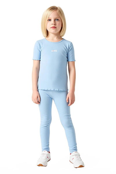 PayBuy Girls' Cotton Embroidered Crew Neck Short Sleeve Top and Flared Leggings Set Good Quality