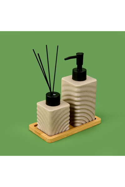 MATMEL طقم إكسسوارات حمام مكون من قطعتين مع حامل - لون بيج