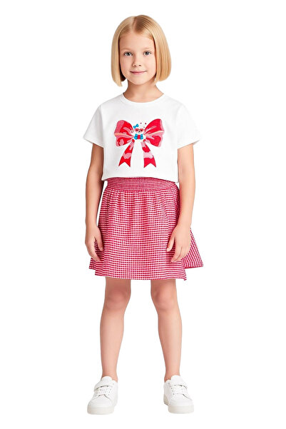 PayBuy Girl's Cotton Top and Skirt Set Cute Teddy Bear and Bow Printed Quality Stylish Comfortable