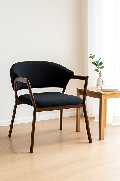 MARIA HOMES Modern Dining Chair with Wooden Frame & Armrests, Comfortable Black Accent Chair for Home & Office