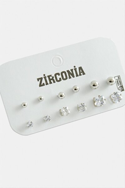 SiHako Nrzsnt 12 Pieces Square Zircon Single Stone (165758) Earrings-Silver C...