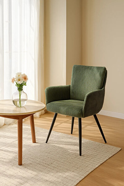 MARIA HOMES Green Comfortable Chair with Metal Legs, Modern Fabric Armchair for Home, Living Room & Office