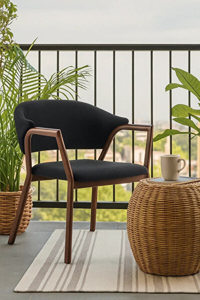 MARIA HOMES Modern Dining Chair with Wooden Frame & Armrests, Comfortable Black Accent Chair for Home & Office