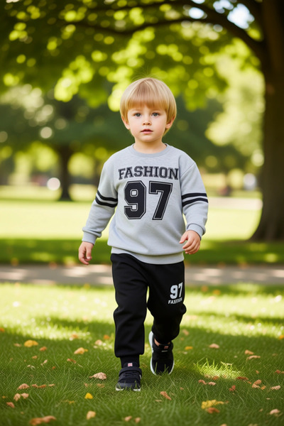 PayBuy Boys' Cotton Comfortable Slogan Printed Crew Neck Sweatshirt and Sweatpants Set High Quality