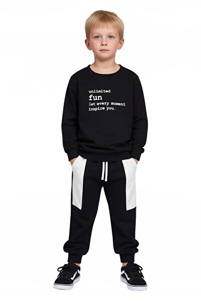 PayBuy Boys' Slogan Printed Long Sleeve Top and Sweatpants Set Quality Stylish Comfortable
