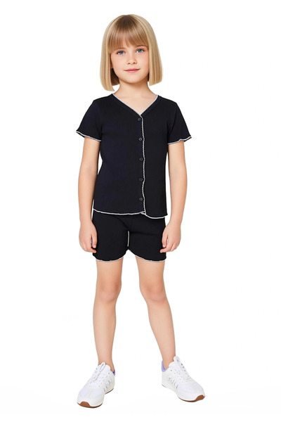 PayBuy Girl's V-Neck Solid Knitted Short Sleeve Top and Shorts Set, High Quality, Stylish, Comfortable, Casual