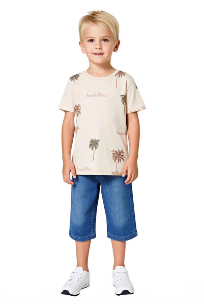 PayBuy Boys' Tropical Printed Cotton Short Sleeve T-Shirt and Jean Shorts Set Quality Stylish Comfortable