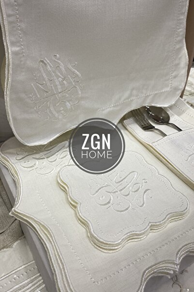 ZGNHome 19 Piece New Ramadan Mubarak White Embroidered American Dinner Set for 6 People