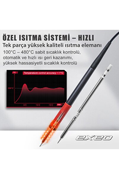 exeo T12 Dijital Isı Ayarlı Havya Lehimleme İstasyonu Makinası 75W