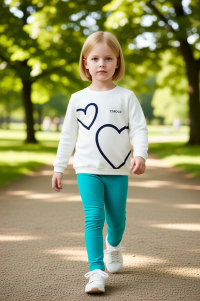 PayBuy Girl's Heart Pattern Cotton Crew Neck Long Sleeve Top and Leggings Set Quality Stylish Comfortable