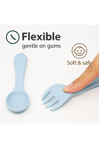 Alvin Soft Silicone Baby Spoon and Fork Set – Flexible, Safe and Bpa-Free Feeding Set (Blue, 2-Piece)