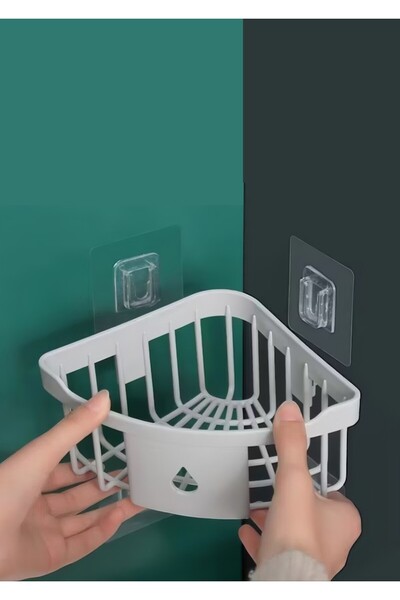 Primeaks Yapışkanlı Köşe Banyo Rafı – Delmeden Monte Edilen Plastik Köşe Düze...