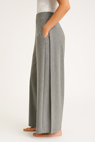 Glaura Fashion Kadın Gri Modal Kumaş Bol Paça Rahat Kesim Eşofman Altı – Yumuşak Dokulu, Cepli, Şık ve Konforlu