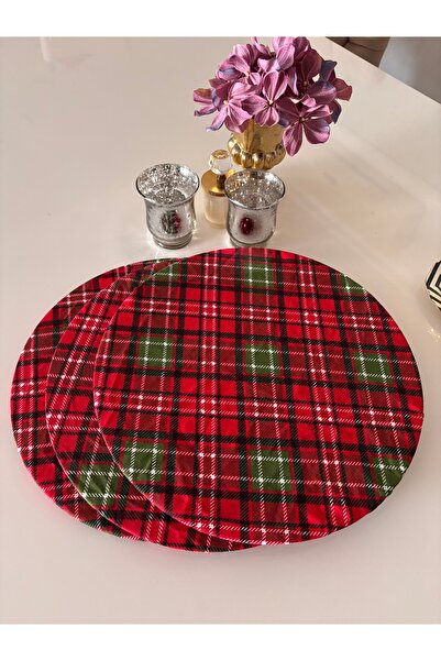 Ayd Home 3-Piece Checkered Red 33 cm Plate Set Christmas New Year