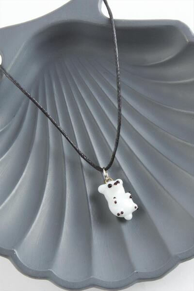 ZERO LAND قلادة زجاجية على شكل دب قطبي (220106) - أبيض