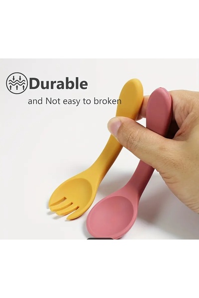 Alvin Soft Silicone Baby Spoon and Fork Set – Flexible, Safe, and Bpa-Free Feeding Set (Powder Pink, 2-Piece)