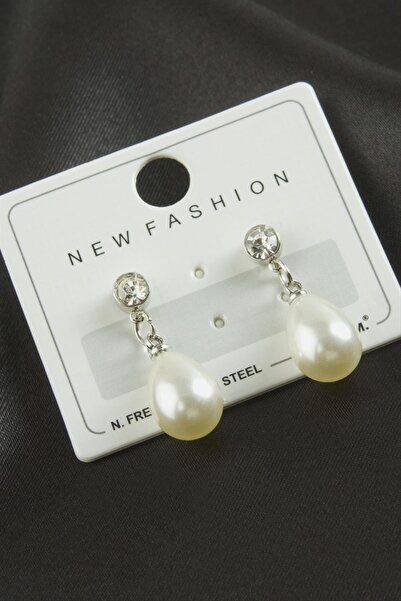 ZERO LAND Nrzsnt Drop Pearl with Stone (215628) Earrings-Silver Color