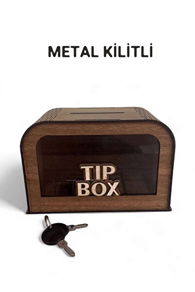 UNT Kilitli Ahşap Bahşiş Kutusu – Şeffaf Ön Yüzlü Tip Box - Ceviz