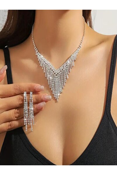 KANERUZ Silver Color Exquisite Royal Style Row Zircon Stone Dangle Tassel Jew...