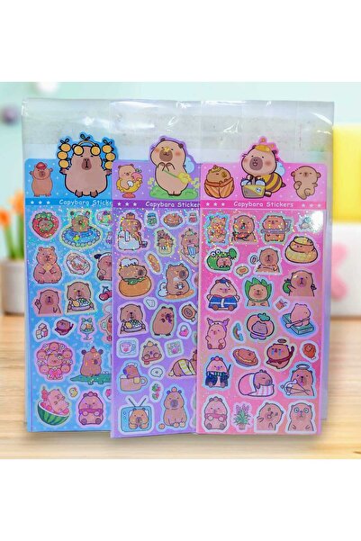 izmir yazici servis Capybara Pırıltılı Stickers Seti 3 Lü Set Kapibara Sticke...