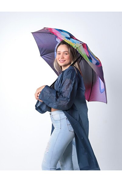 Herşey Nota Renkli Kedi Desenli 8 Telli Manuel Kadın Şemsiye | Sevimli, Şık v...