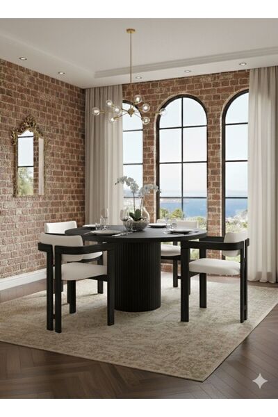 ZEYTUNHOME VERONA Doğal Ahşap Yuvarlak Yemek Masası Takımı – 4 Kişilik Modern...