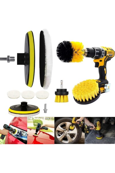AyrStore ® 9'lu Matkap Ucu Fırça Seti Temizleme Parlatma Pasta Cila Jant Teke...