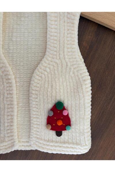 bebiktanem Yılbaşı Temalı El Örgüsü Kadife Bebek Yelek