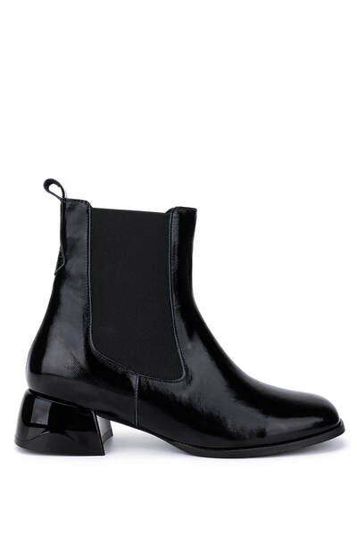 Tamer Tanca Women's Genuine Leather Black Patent Leather Heeled Boots