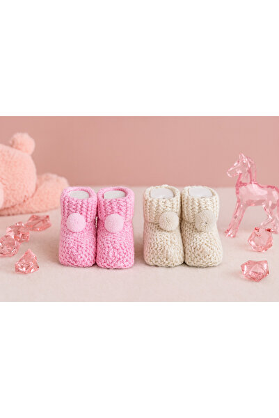 eradkids Knitted Pompom Baby Booties Set of 2 – Soft Winter Booties with Hand-Knitted Look