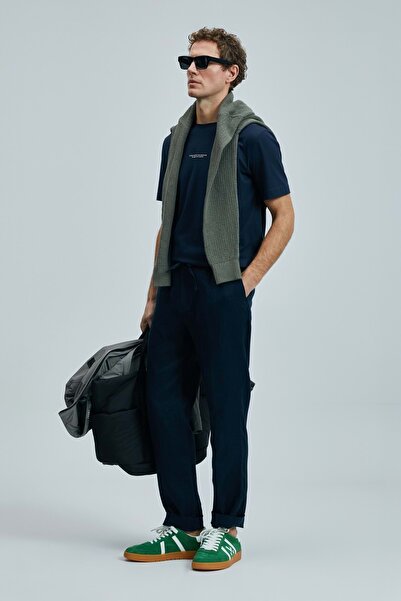 Lufian 111190350 Karl Smart Men's Chino Trousers Slim Fit Men's Trousers Dark Blue