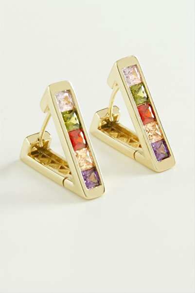 ZERO LAND Nrzsnt Xuping Triangle Zircon Stone Luxury (215518) Steel Earrings-Yellow