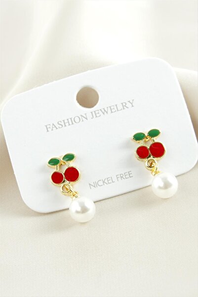ZERO LAND Nrzsnt Cherry Enamel (223134) Pearl Earrings-Red