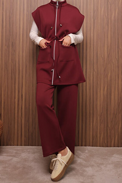 Mogi Butik Women's Scuba Fabric Drawstring Waist Belted Vest Set Hijab Set 3119