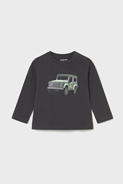 MAYORAL Boy Child 1-4 Years Old Car Printed Long Sleeve T-Shirt Anthracite