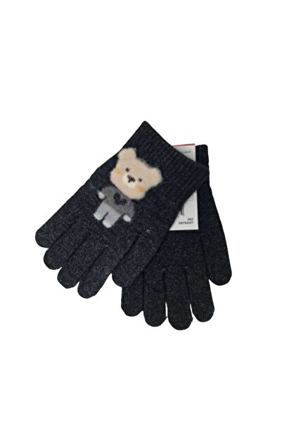 Kitti Spteks 4-8 Yaş Erkek Çocuk Antrasit Renk Ayıcık Figürlü Kışlık Örme Eld...