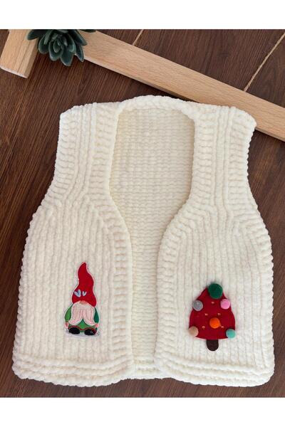 bebiktanem Yılbaşı Temalı El Örgüsü Kadife Bebek Yelek